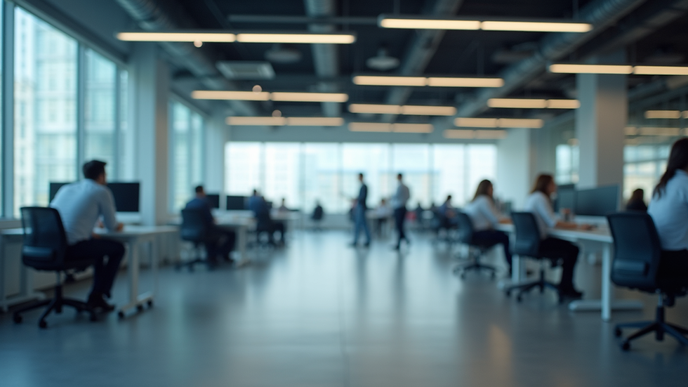 Eye-level view of a modern office space with AI technology integration