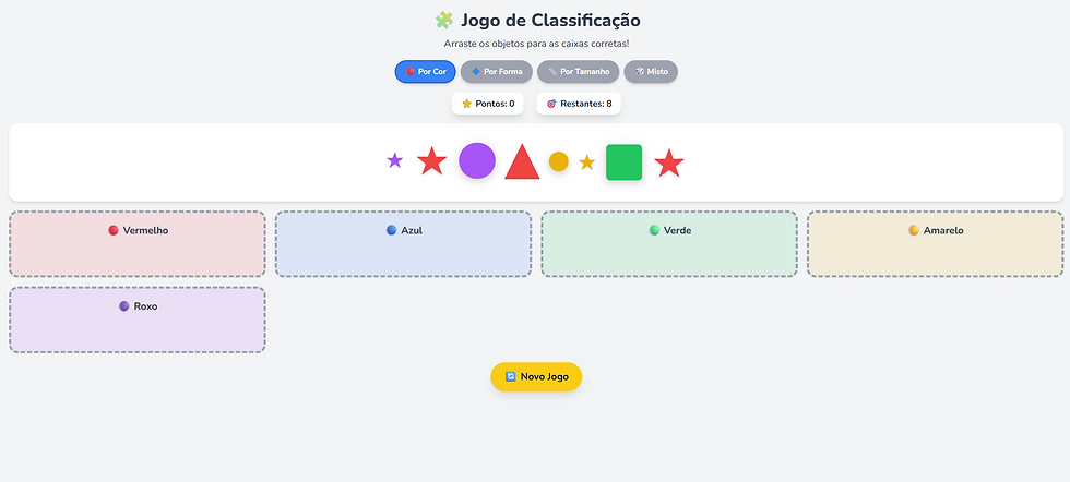 Tela do jogo de classificação com várias formas geométricas
