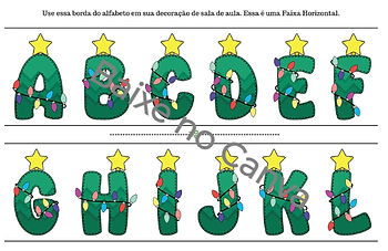 Alfabeto com o formato de árvore de natal com pisca pisca e estrela