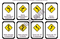 Placas de Advertência no Trânsito em Flashcard A4 Simples Preto e Amarelo