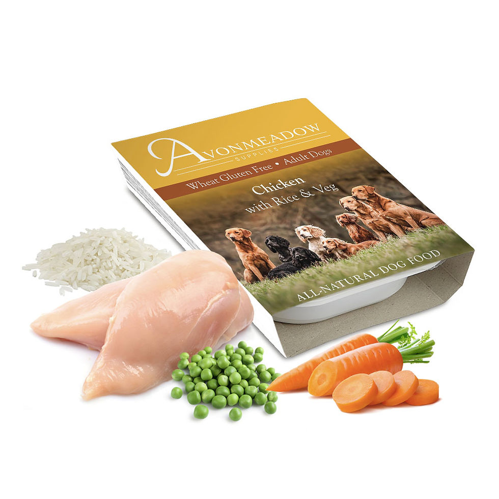 Thumbnail: Wet dog food packet on white background with cut out of ingredients