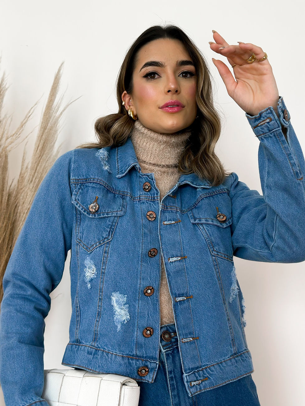 Miniatura: Jaqueta Feminina Botão Prateado Barra Larga Tendência e Moda