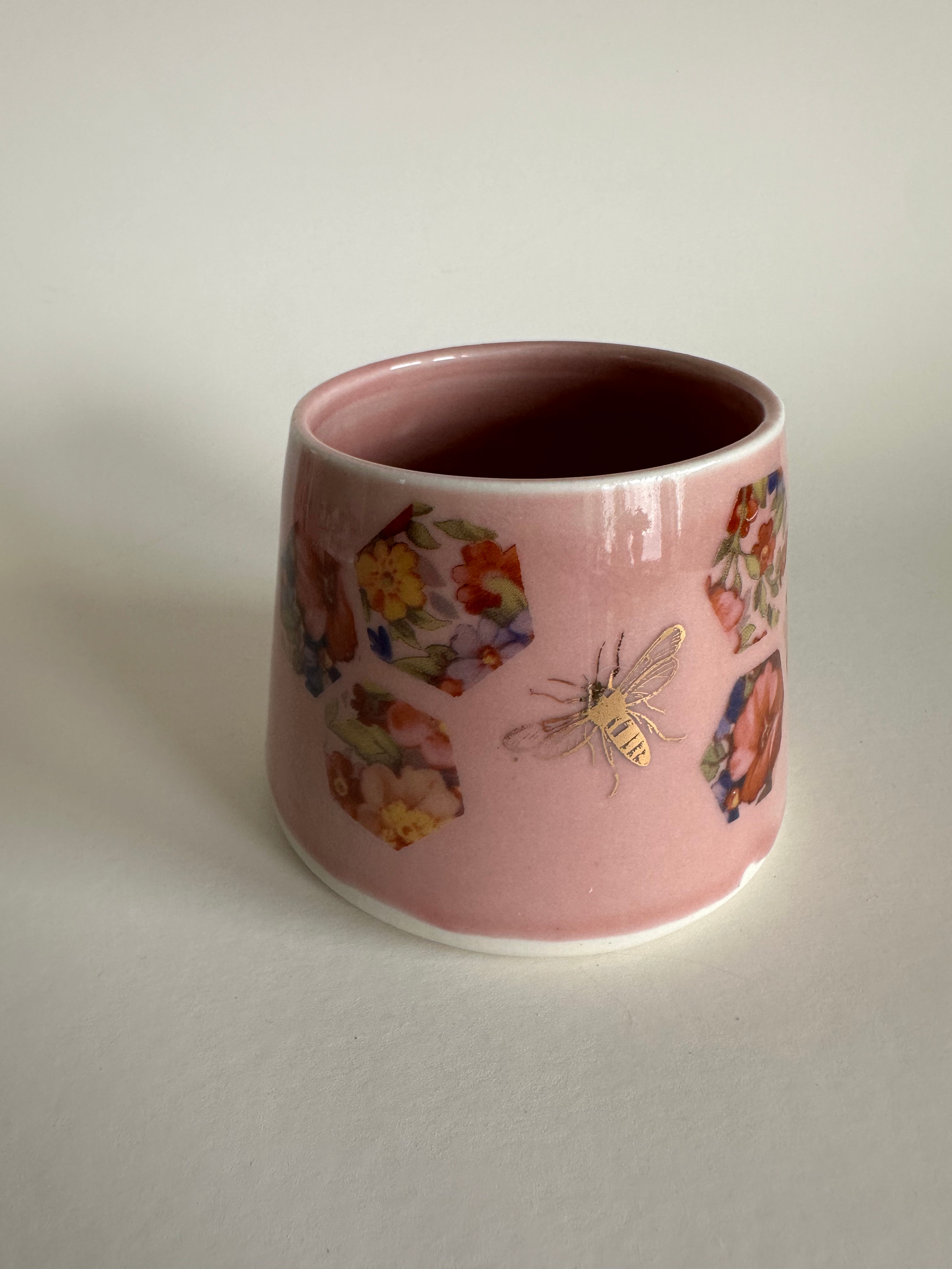 gold bee planter with hex decals