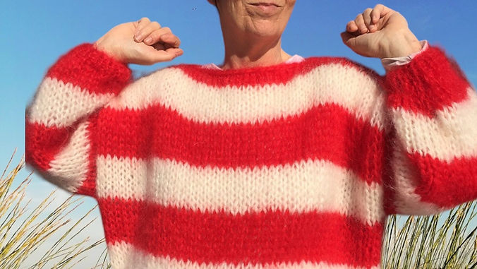 Mohair oversized sweater strepen naturel-rood