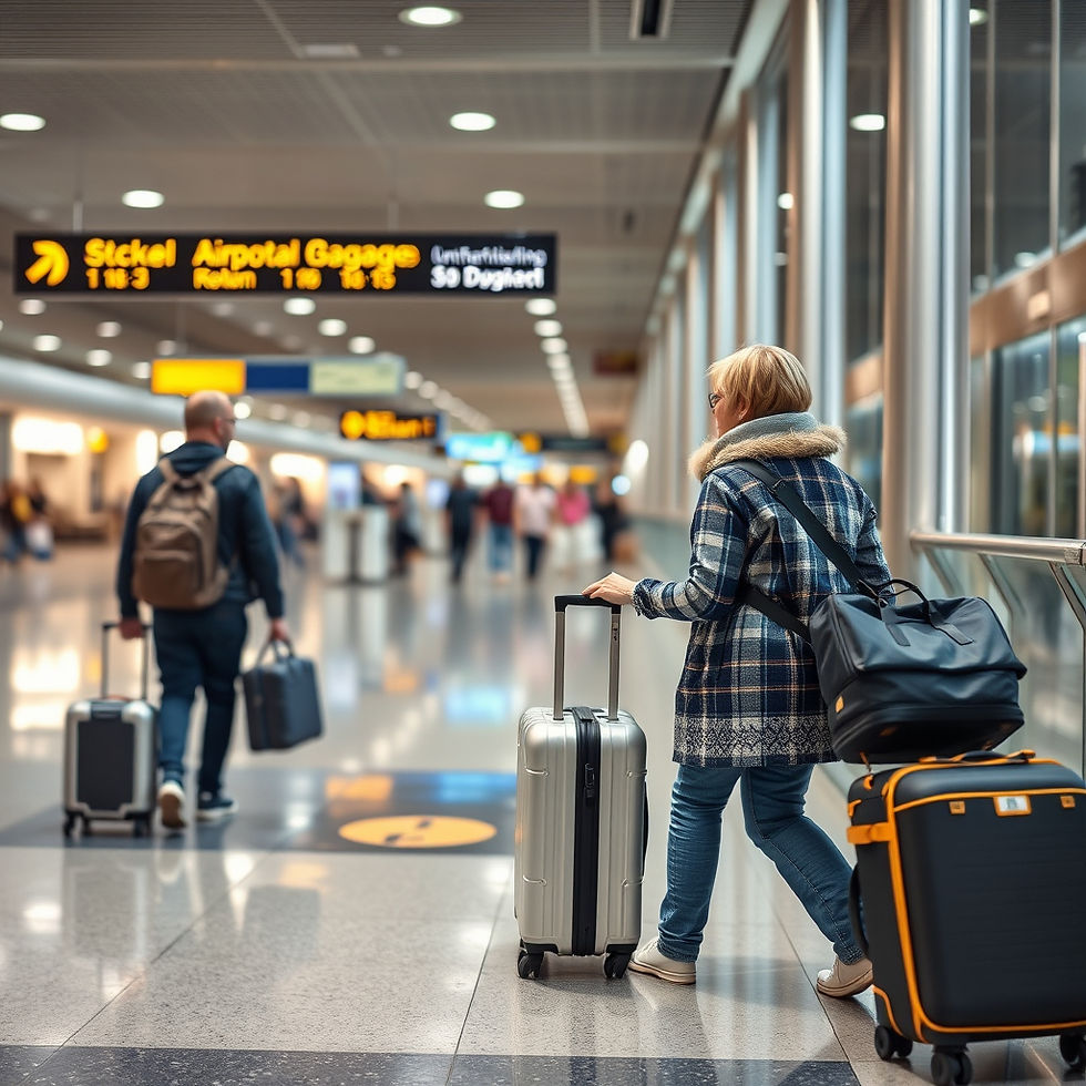 A passenger carry her baggage to catch flight