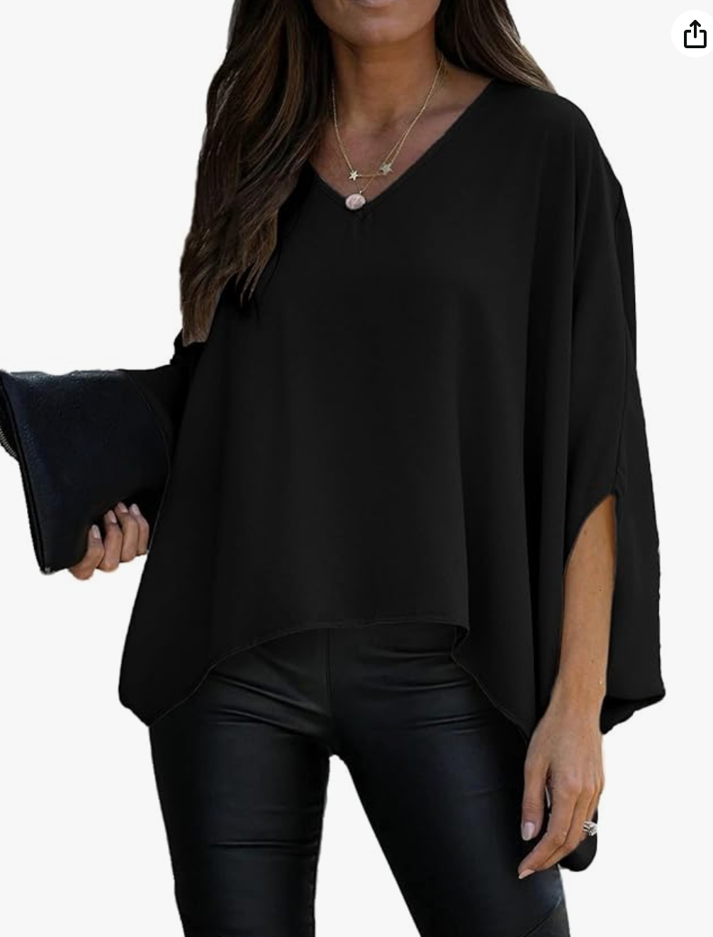 Vrtige Women's CasualV Neck Batwing Long Sleeve Blouse