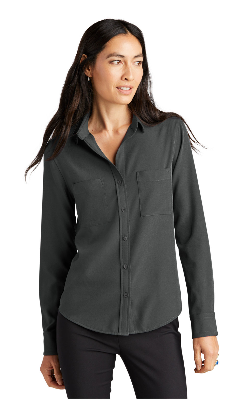 Mercer + Mettle Womens Stretch Crepe Long Sleeve Camp Blouse