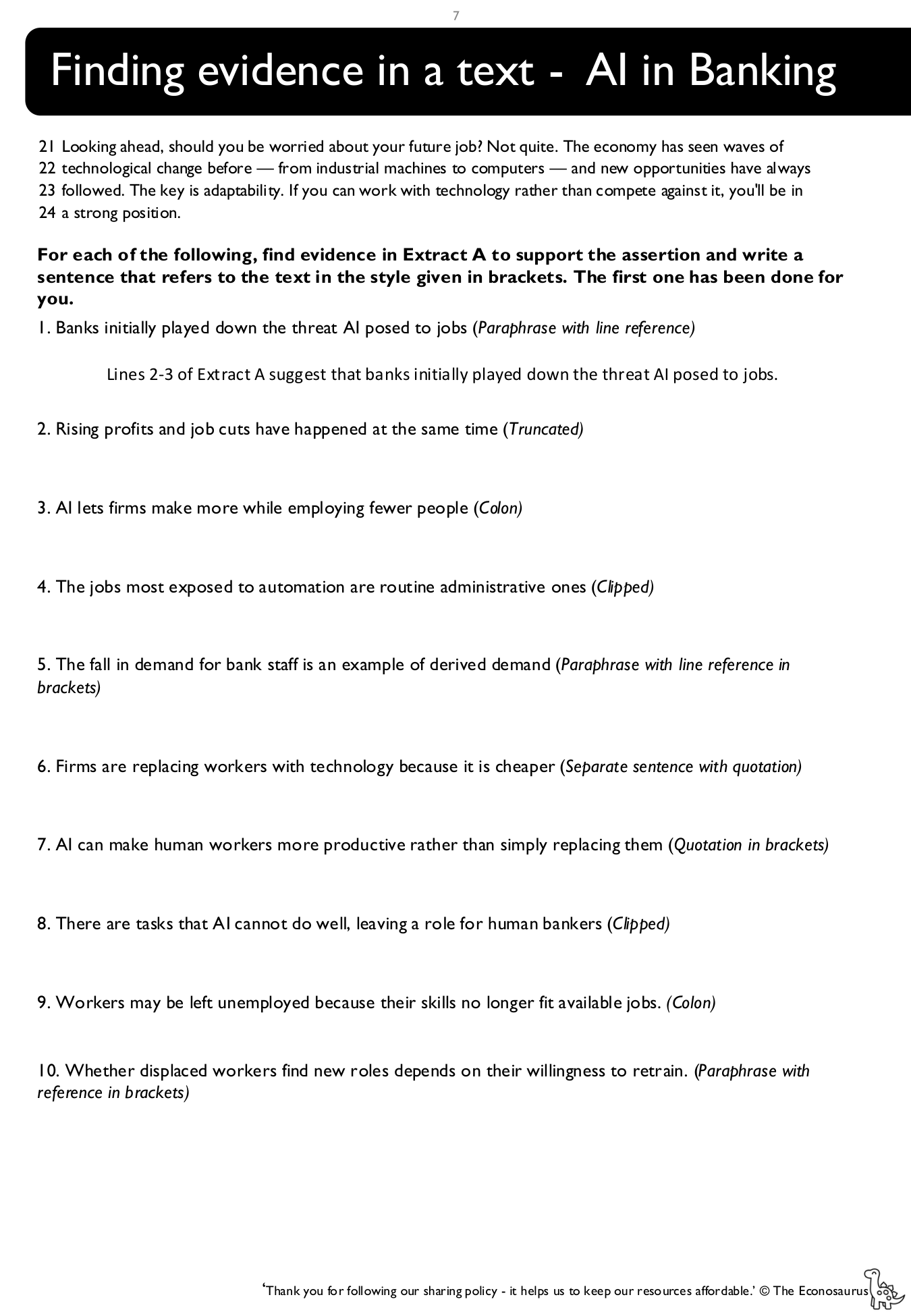 Economic Activity Example Sentances Improving Economic Writing at A-Level Part 1: Sentence Level Activities