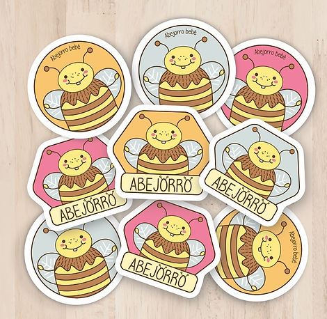 identidad de marca con personaje de abejorro, marca infantil de decoración tierna con diseño vectorial. Diseño de stickers de abejorro tierno