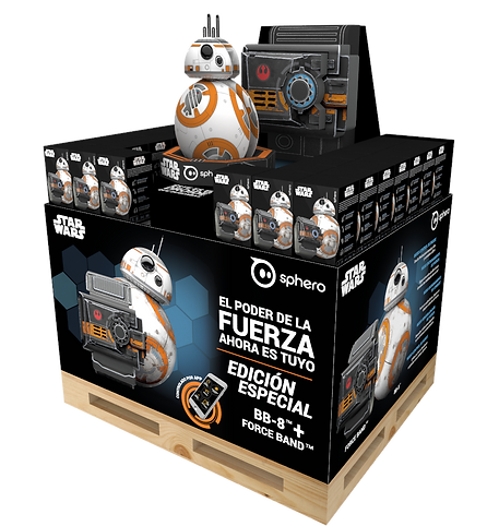 Diseño de exhibidor para supermercados de sphero. Pallet de exhibición de producto de Star Wars. BB-8 como diseño central. Diseño industrial POP.