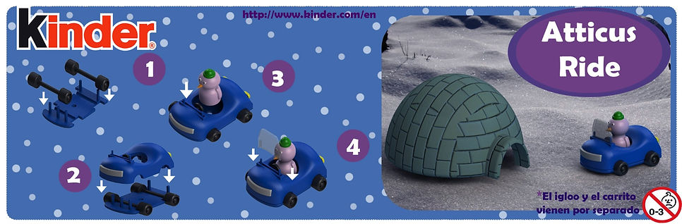 Instructivo de armado para carrito de juguete Kinder Sorpresa. Diseño gráfico, armado de juguete y presentación e imágen del producto.