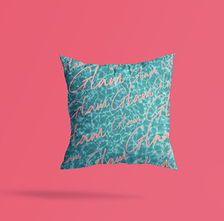 Diseño de estampado para cojín de alberca con lettering, inspirado en la estética glam de los años 80