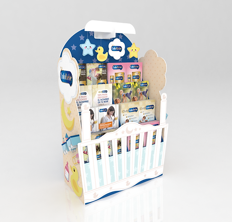 Diseño de revistero multimaterial de madera y plástico de ENFA. Diseño de cuna de bebé, arte gráfico de bebés e infantil. Diseño industrial POP.