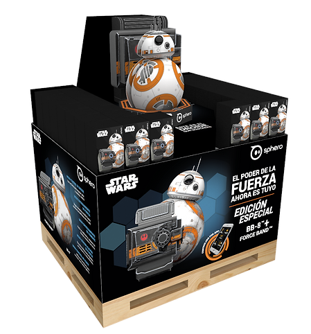 Diseño de exhibidor para supermercados de sphero. Pallet de exhibición de producto de Star Wars. BB-8 como diseño central. Diseño industrial POP.