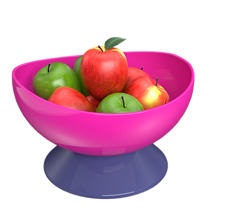 Render de frutero en cerámica inspirado en la estética de los años 80