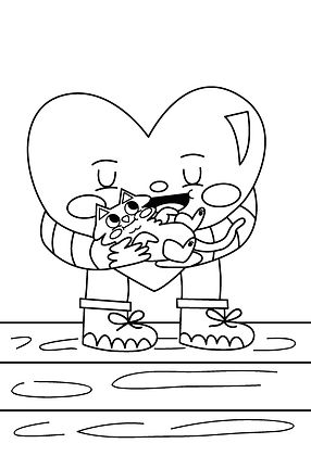 Mis Emociones Coloring book interior illustration. Vector drawing of heart with a kitty.