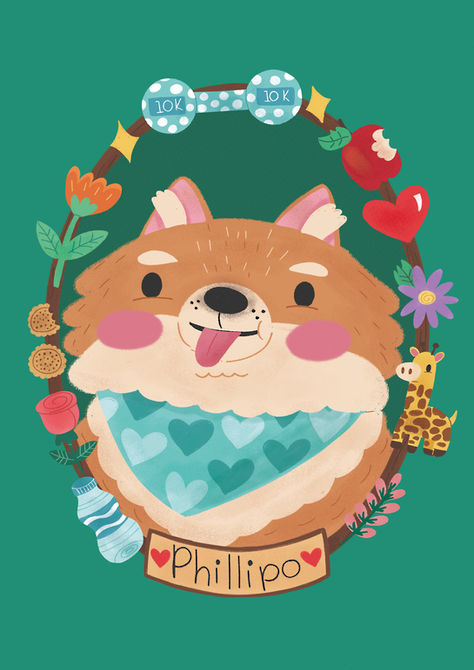 Custom Portrait Digital illustration of cute pomeranian 