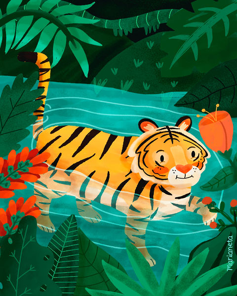 Tiger Digital illustration cute doodles color on adobe photoshop