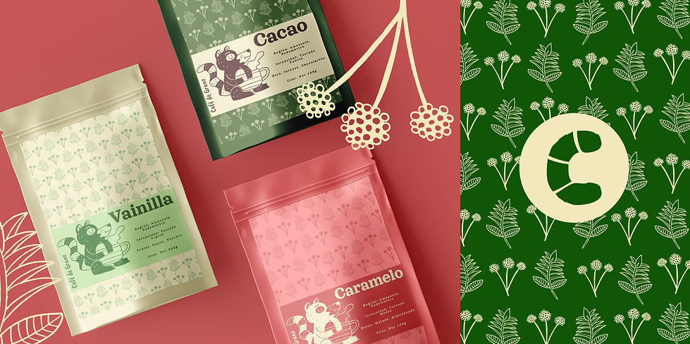 diseño de identidad de marca y empaque para café de especialidad. Diseño de empaque, imagen y estampado con ilustraciones vectoriales