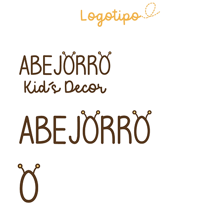 identidad de marca con personaje de abejorro, marca infantil de decoración tierna con diseño vectorial. Propuesta de logotipo y variantes
