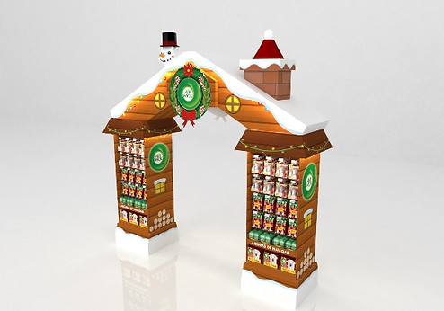 Diseño de exhibidor para Navidad de la marca Air Wick. Arco pasillo para góndola de supermercado. Diseño en corrugado y multimaterial con exhibición de producto. Diseño industrial POP.