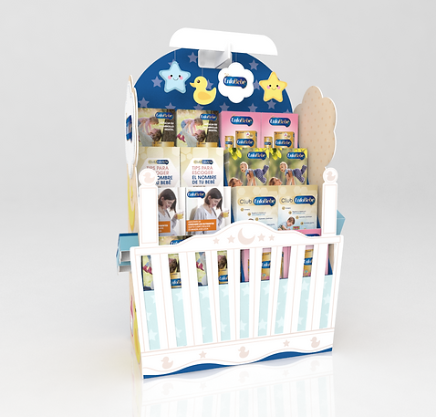 Diseño de revistero multimaterial de madera y plástico de ENFA. Diseño de cuna de bebé, arte gráfico de bebés e infantil. Diseño industrial POP.