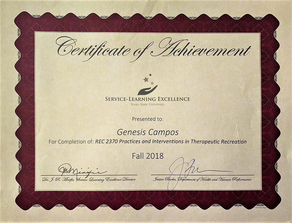 Rec 2370 - Practice and Interventions in Therapeutic Recreation