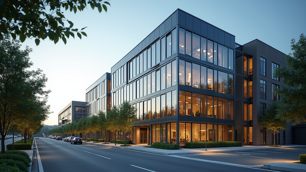 Eye-level view of a modern office building in Easley
