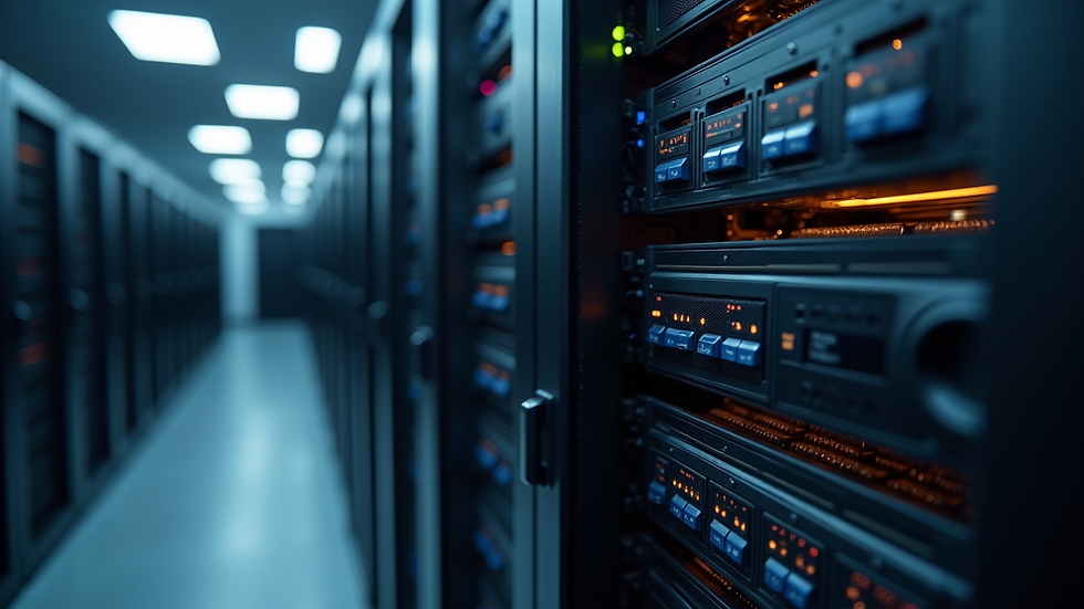 Close-up view of a server rack in a data center