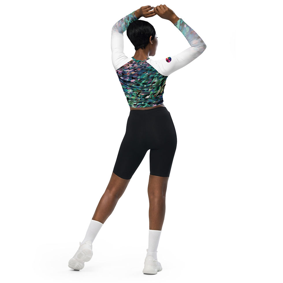 Thumbnail: Aqua Camo Recycled Long Sleeve Crop Top