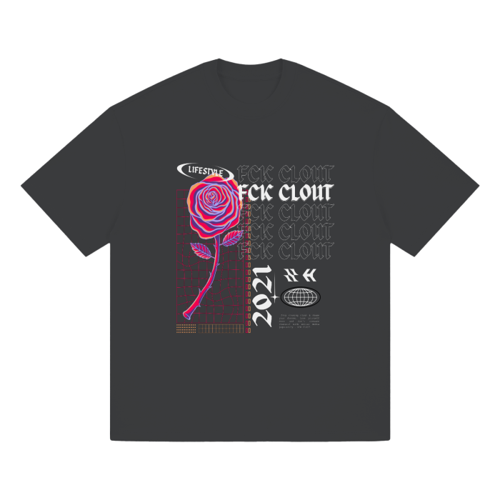 Thumbnail: “CYBER PUNK ROSE” (white) Unisex Earth Tone Loose Fit FOG T-Shirt