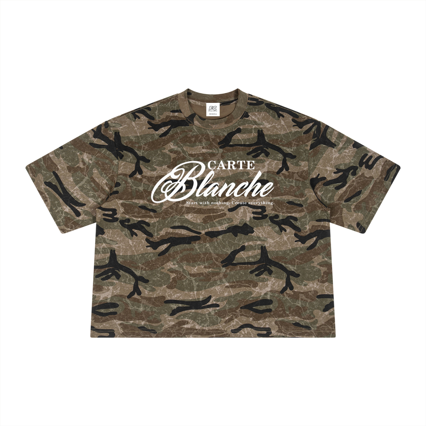 “CARTE BLANCHE” Unisex Boxy Camo Print T-Shirt