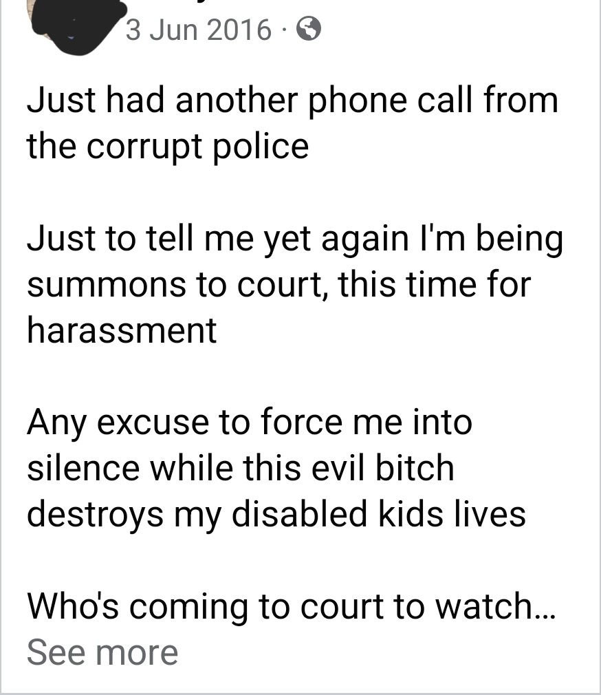 Phone call from police, summonsed for harassment