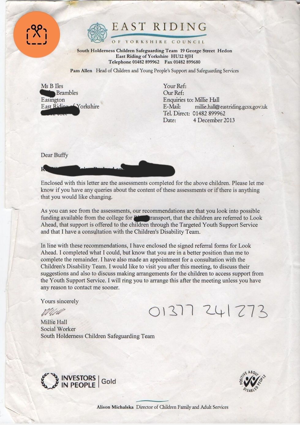 Letter from social services