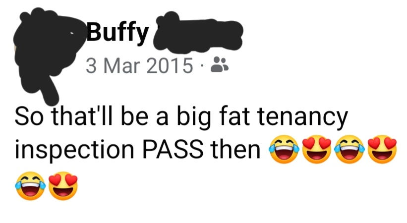 Facebook post tenancy inspection pass 3 Mar 2015