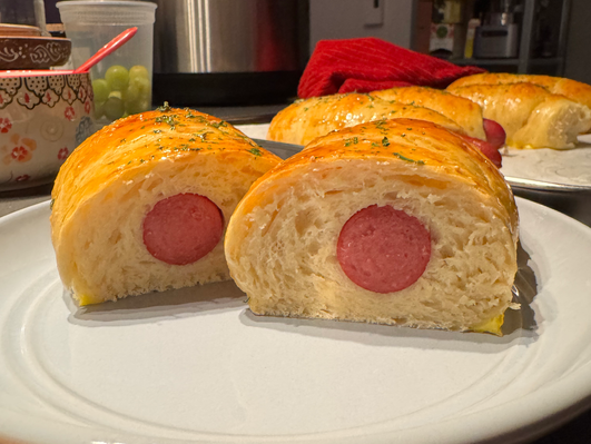 the cross section of a hotdog bun