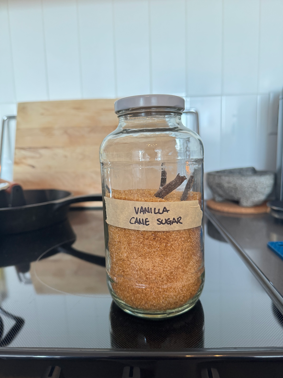 Vanilla Beans Added to Cane Sugar to create an Infusion.