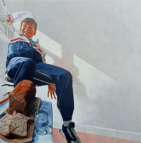 boy bread water glass glider toy table cloth light shadow 