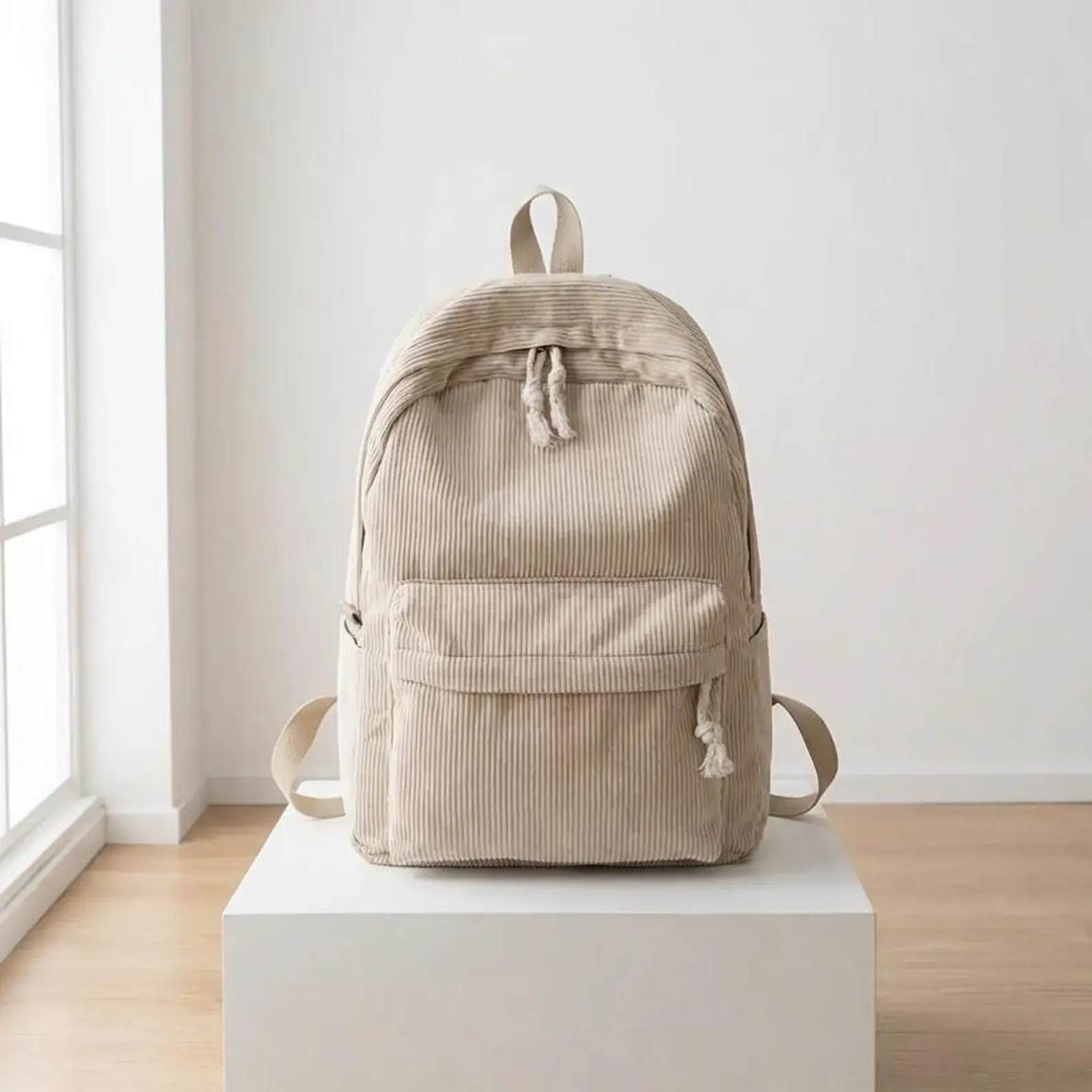 Minimalist Corduroy Backpack for Women – Casual School & Everyday Travel Bag