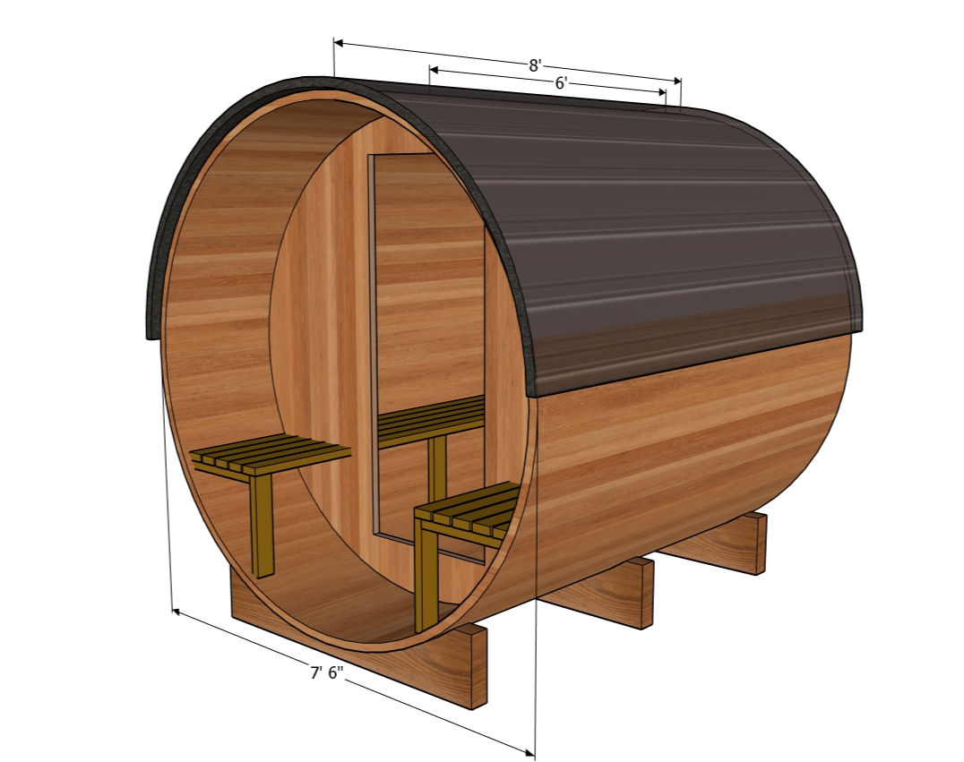 4 Person Barrel Sauna with Porch
