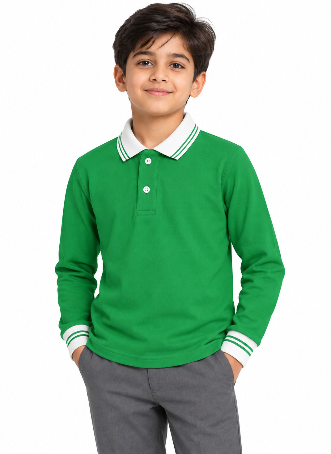 TOWRCO Boys Green Full Sleeve Polo T-Shirt | School Uniform Shirt