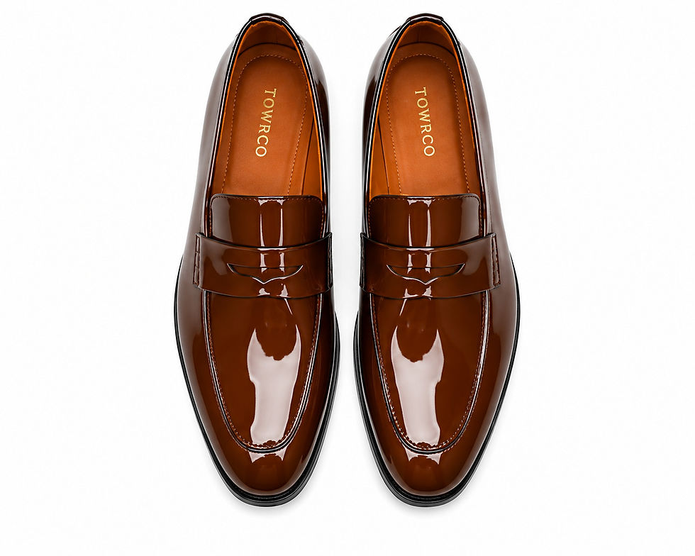 Thumbnail: Towrco men's formal dress loafers with premium glossy leather upper