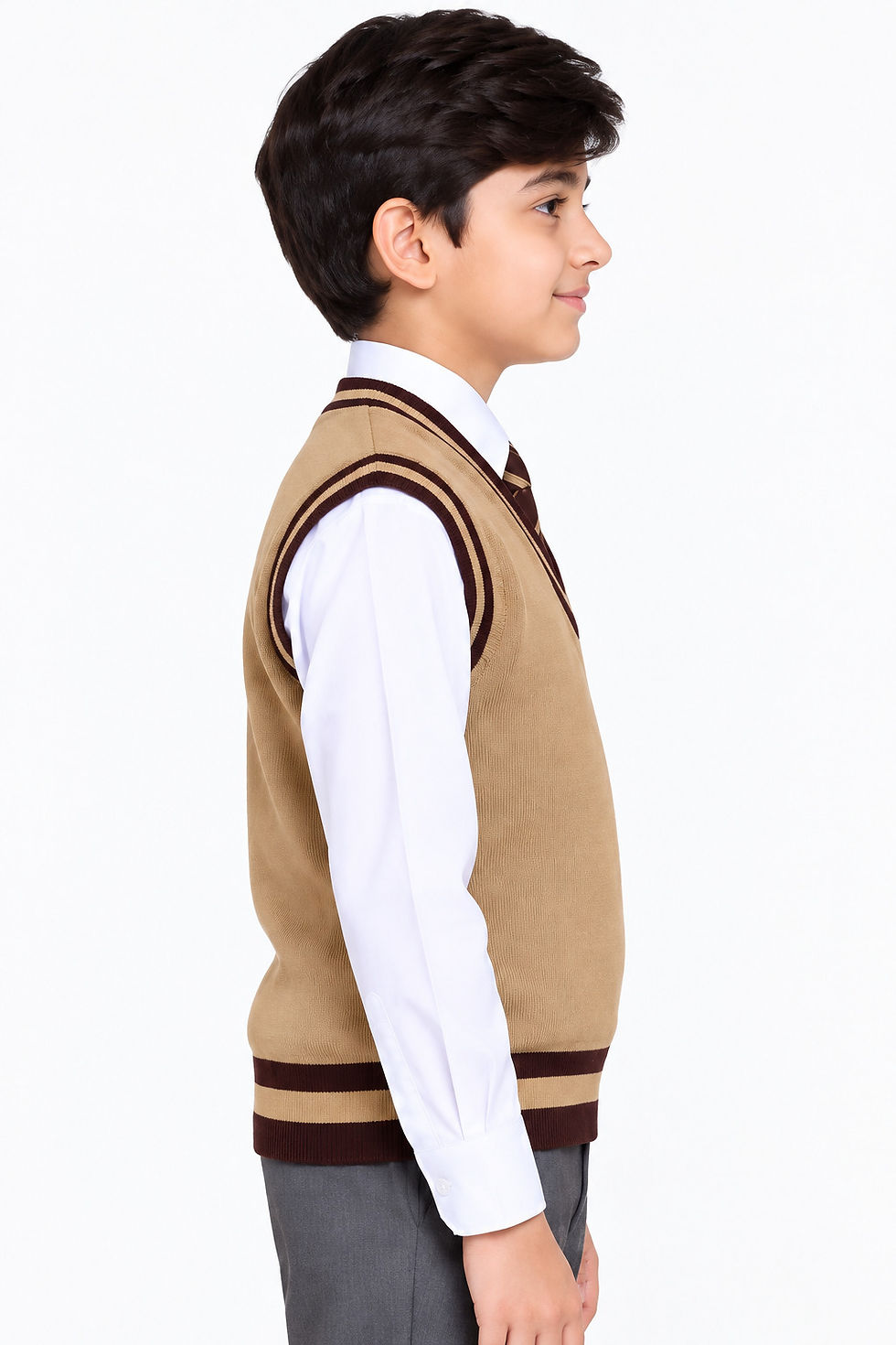 TOWRCO Beige V-Neck Sweater Vest for Boys | School Uniform Wear