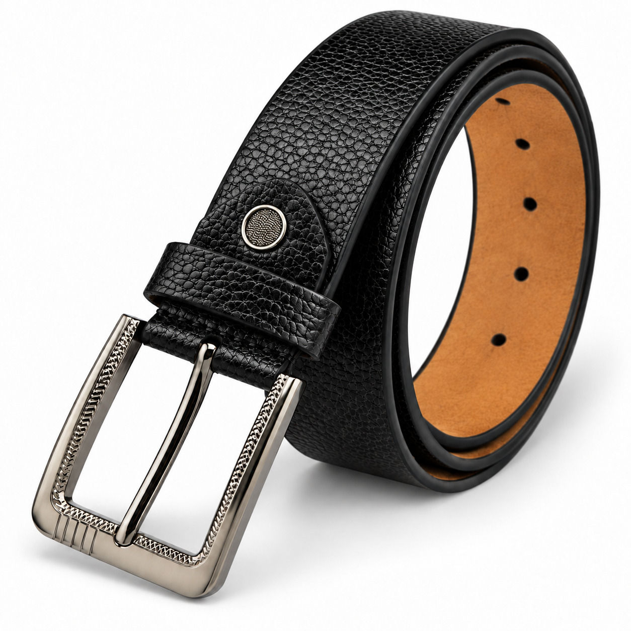 TOWRCO men's black genuine leather belt with premium metal buckle