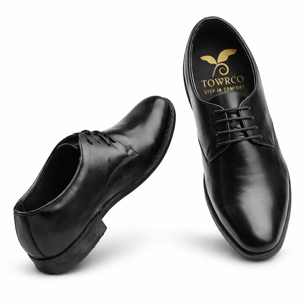 Towrco Premium Black Leather Derby Shoes for Men