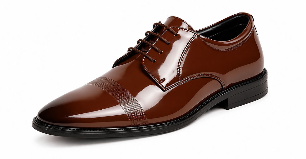 Towrco mens premium glossy brown patent leather derby shoes