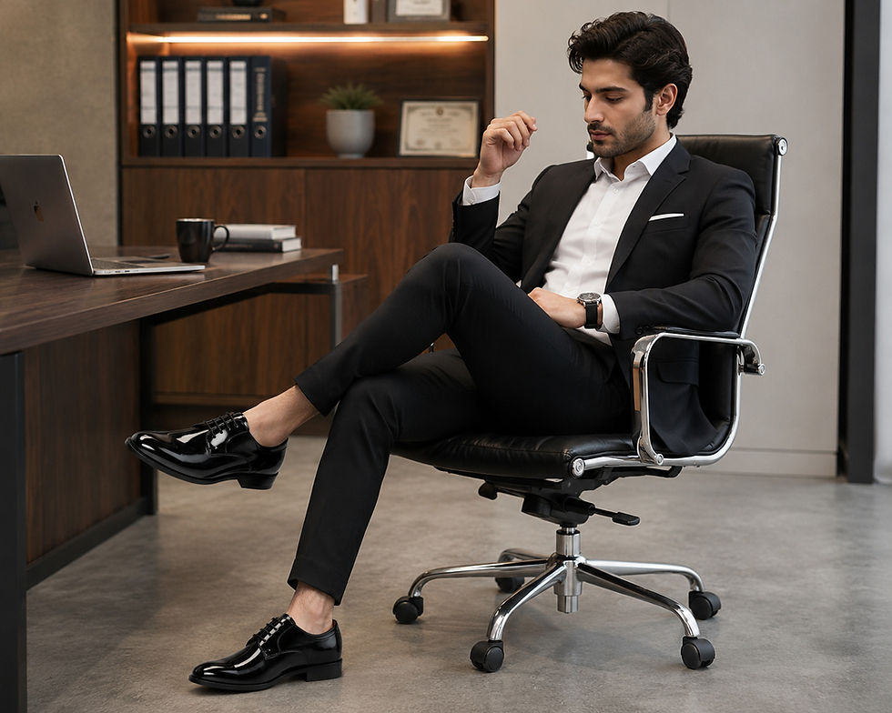 Thumbnail: Elegant black patent leather Derby shoes for men with glossy finish