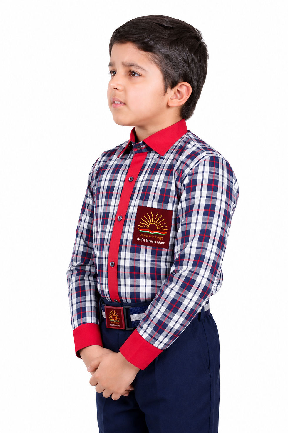 Thumbnail: KVS Full Sleeve Check Uniform Shirt 3 Quarter Angle Product View