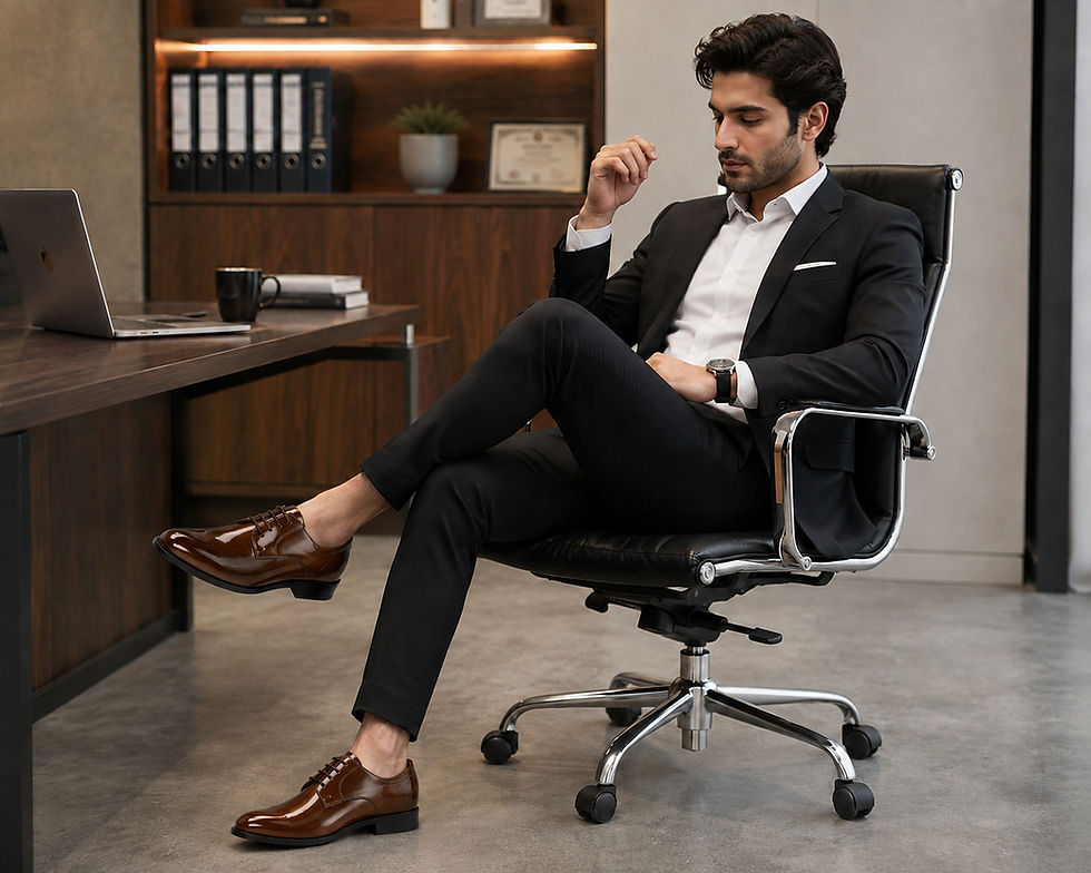 Thumbnail: Premium glossy formal office shoes for men with Derby lace-up design