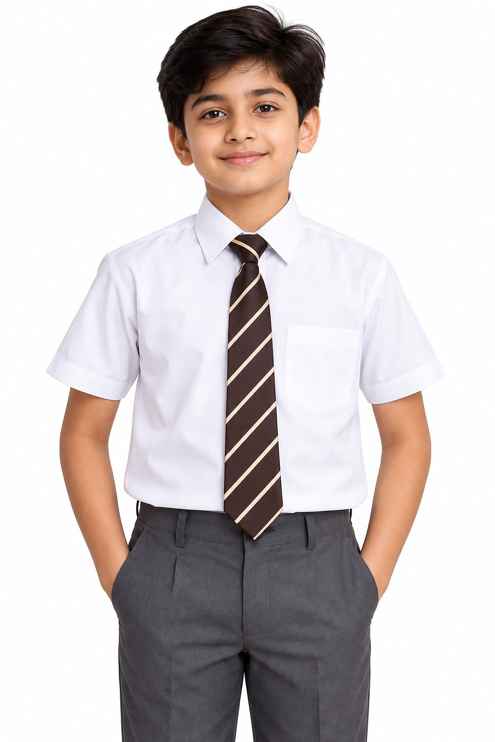 TOWRCO Boys Brown School Tie | Brown & Beige Striped Uniform Tie